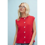 Red sleeveless button-down top from Cherry Red Sweater Vest, perfect for stylish womens clothes