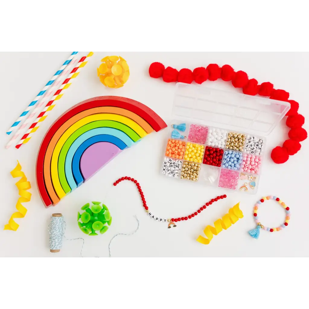 Colorful wooden rainbow stacking toy for the Color My World Bracelet Craft Kit