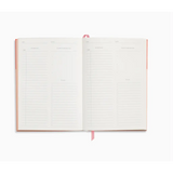 Open pink journal with lined pages from Colorblock A5 Softcover Undated Page A Day Planner, perfect for stylish womens clothes and polished prints
