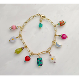 Colorful flower charm bracelet with vibrant whimsical charms