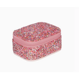 Pink glittery cosmetic case with zipper, perfect for your Gorgeous Mini Glitter Jewellery Box