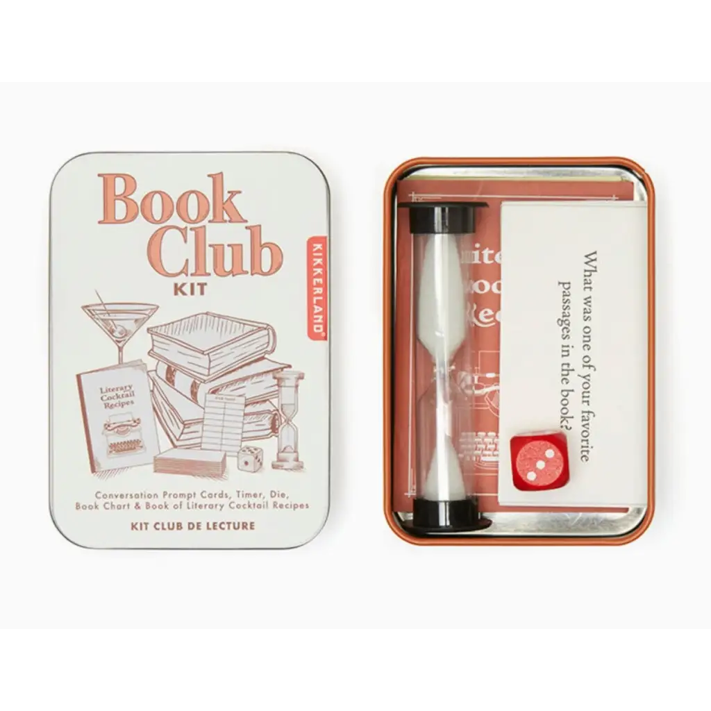 Conversation Cards Book Club Kit in a tin with stylish womens clothes and polished prints