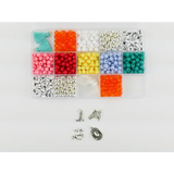 Colorful beads and charms for making stretchy bracelets in a fun bracelet craft kit