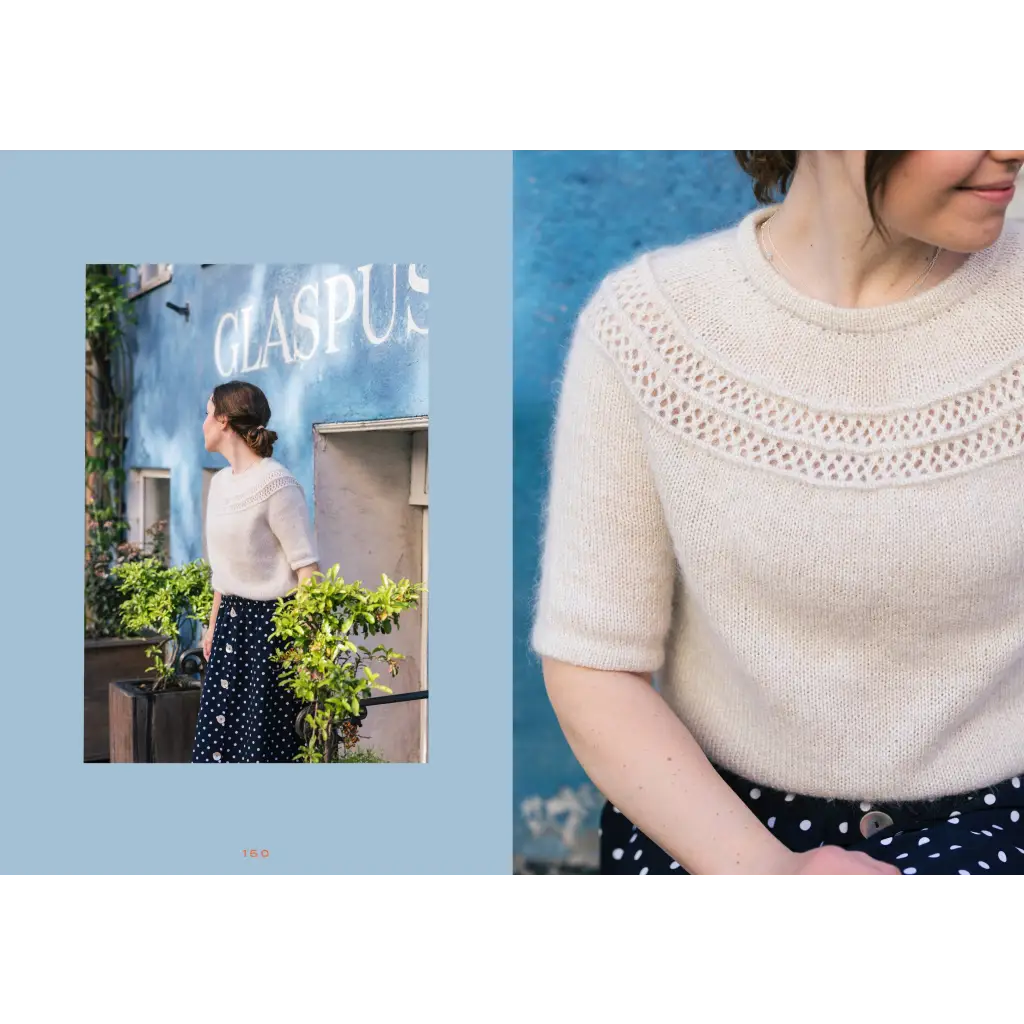 Cozy colors Nordic knits cream sweater with lace neckline