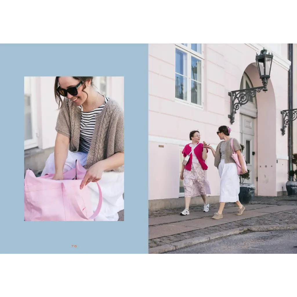 Pink cozy colors tote bag with nordic knits danish style handles