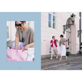 Pink cozy colors tote bag with nordic knits danish style handles