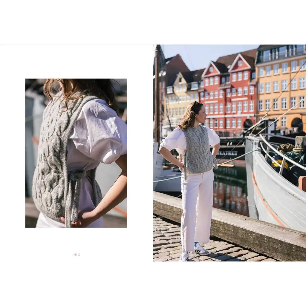 Cozy colors Nordic knits light gray cable-knit vest with tied waistband