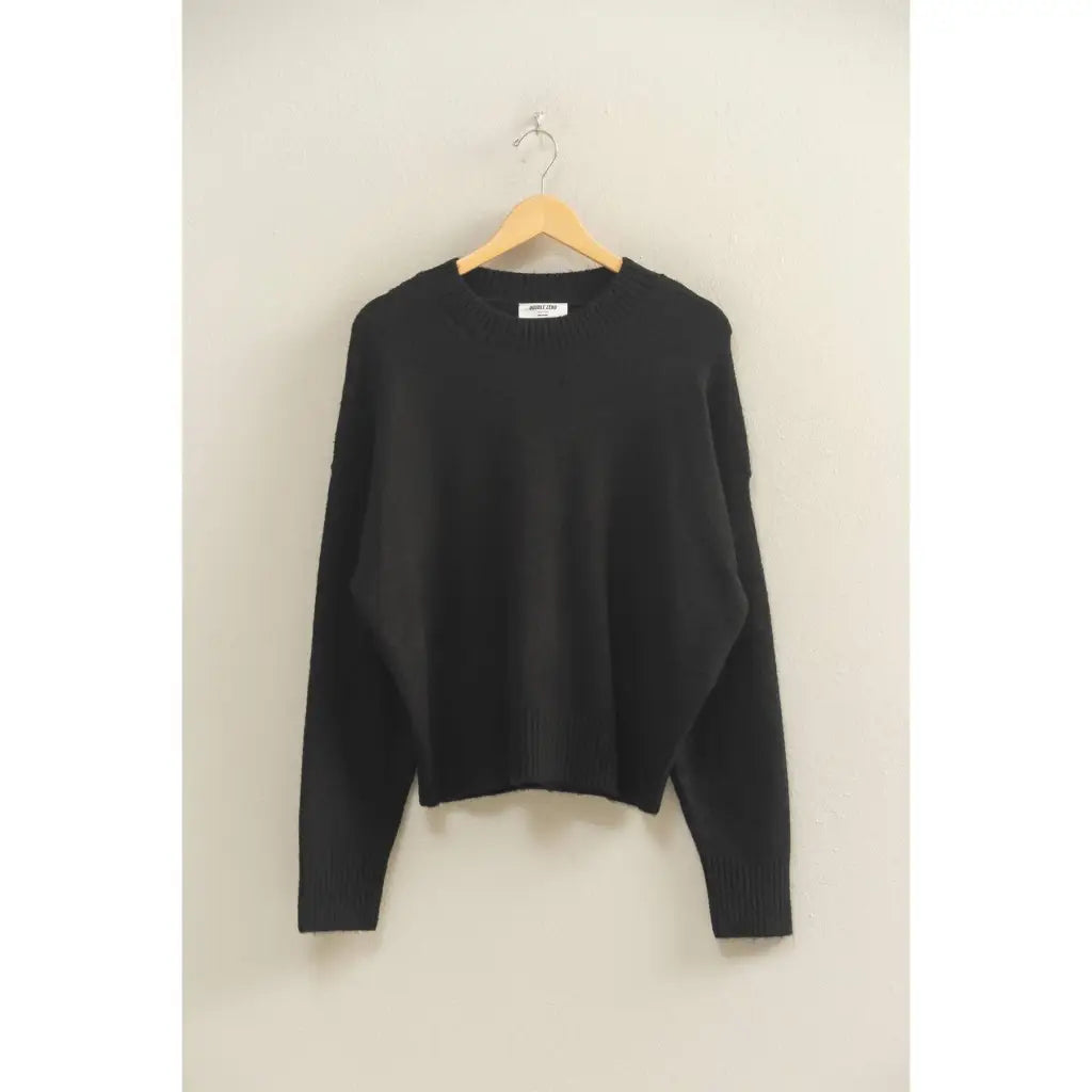 Black crewneck sweater with long sleeves, stylish womens clothes