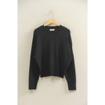 Black crewneck sweater with long sleeves, stylish womens clothes
