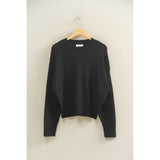 Black crewneck sweater with long sleeves, stylish womens clothes
