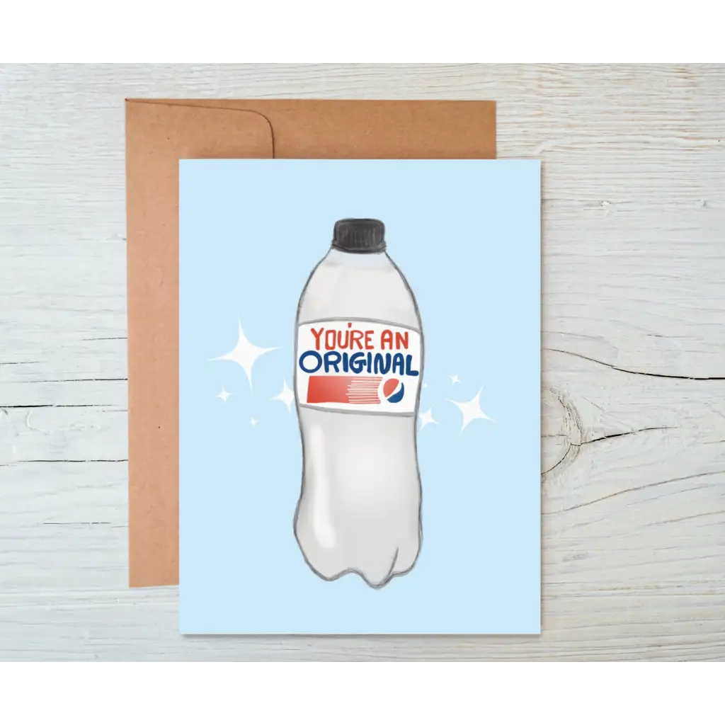 Greeting card with soda bottle design, perfect for stylish womens clothes or polished prints