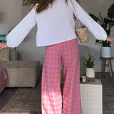 Checkered Wide-Leg Pants