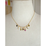 Dainty flower beaded charm necklace with moon star beads for stylish womens clothes