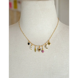 Dainty flower beaded charm necklace with moon star beads for stylish womens clothes