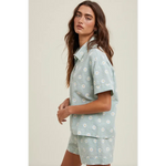 Daisy Days floral plaid shirt and shorts set with daisy-patterned short pajamas