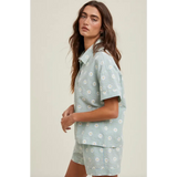 Daisy Days floral plaid shirt and shorts set with daisy-patterned short pajamas
