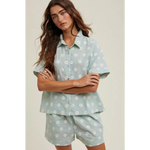 Daisy Days floral plaid shirt and shorts set with daisy-patterned short pajama set