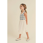 Daisy Dreams Tween Kids Crochet Woven Midi Dress with white crocheted top perfect for summer