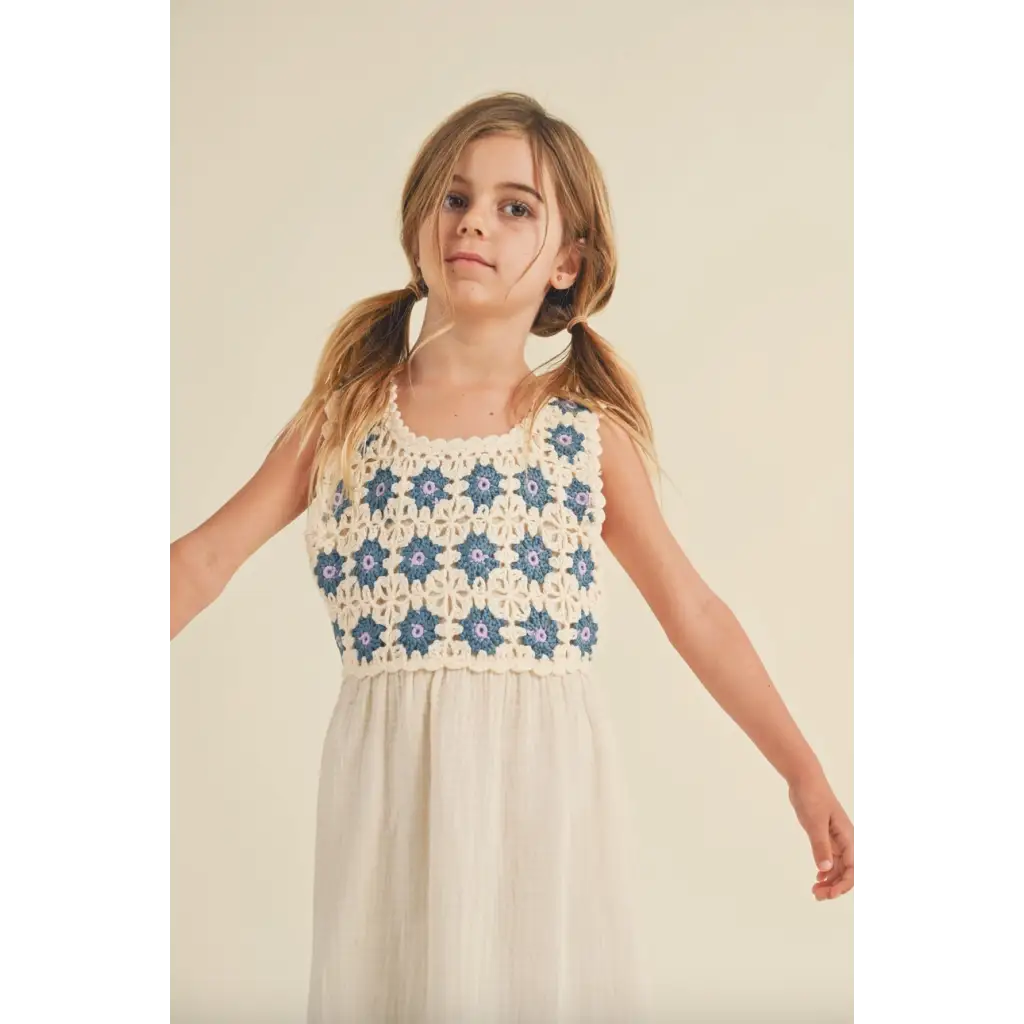 Daisy Dreams tween midi dress with adorable floral crochet top for a polished look