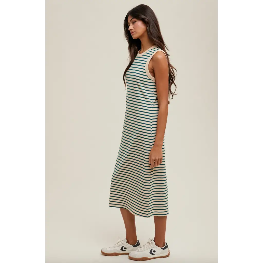 Dallas Striped Midi Ribbed Knit Dress showcasing stylish womens clothes with polished prints