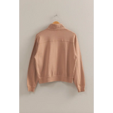 Peach-colored Danica Half Zip Long Sleeve Sweatshirt, perfect for stylish moms on the go