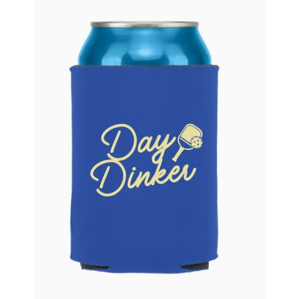 Royal blue Day Dinker Koozie with pickleball icon for pickle ball fanatics