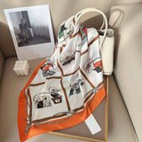 Vintage Carriage Print Square Bandana Scarf
