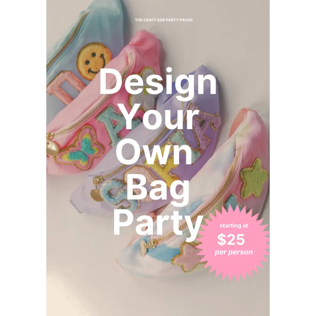 Pastel-colored custom fanny packs from Design Your Own Bag Party Package at the Craft Bar