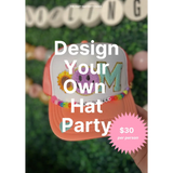 Custom peach trucker hat with smiley face sunflower and rainbow beads at craft bar