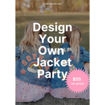 Two young girls showing off custom-decorated jean jackets at the Design Your Own Jean Jacket Party Package craft bar