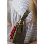 Diana Woven Bag XL in vegan leather with adjustable strap, red beaded tassel, two interior pockets
