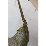 Diana Woven Bag XL in sage green vegan leather with two interior pockets and gold buckle