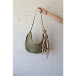Light green vegan leather Diana Woven Bag XL with two interior pockets and a patterned scarf