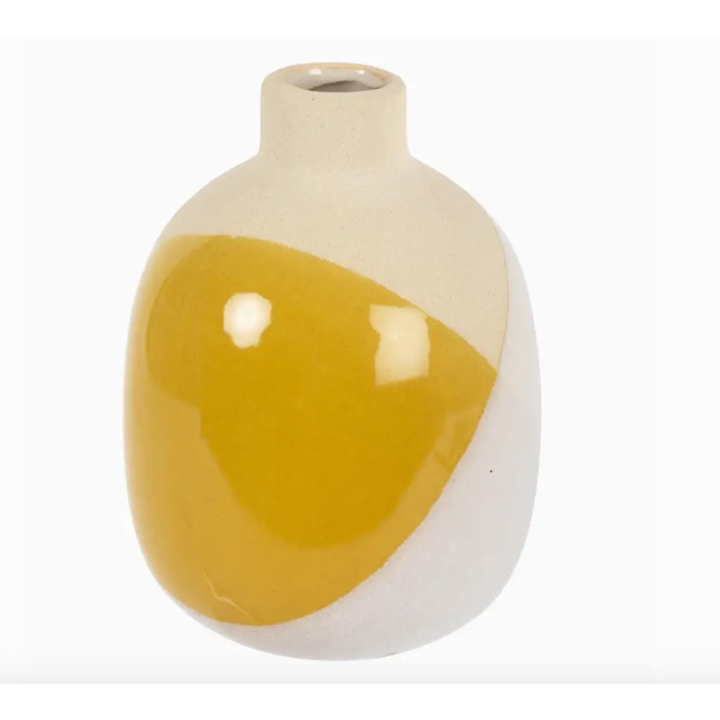 Yellow and white dipped glaze bud vase, perfect for polished prints or small flowers