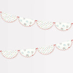 Ditsy posy paper garland with white scalloped banner, ditsy floral clusters, red edges