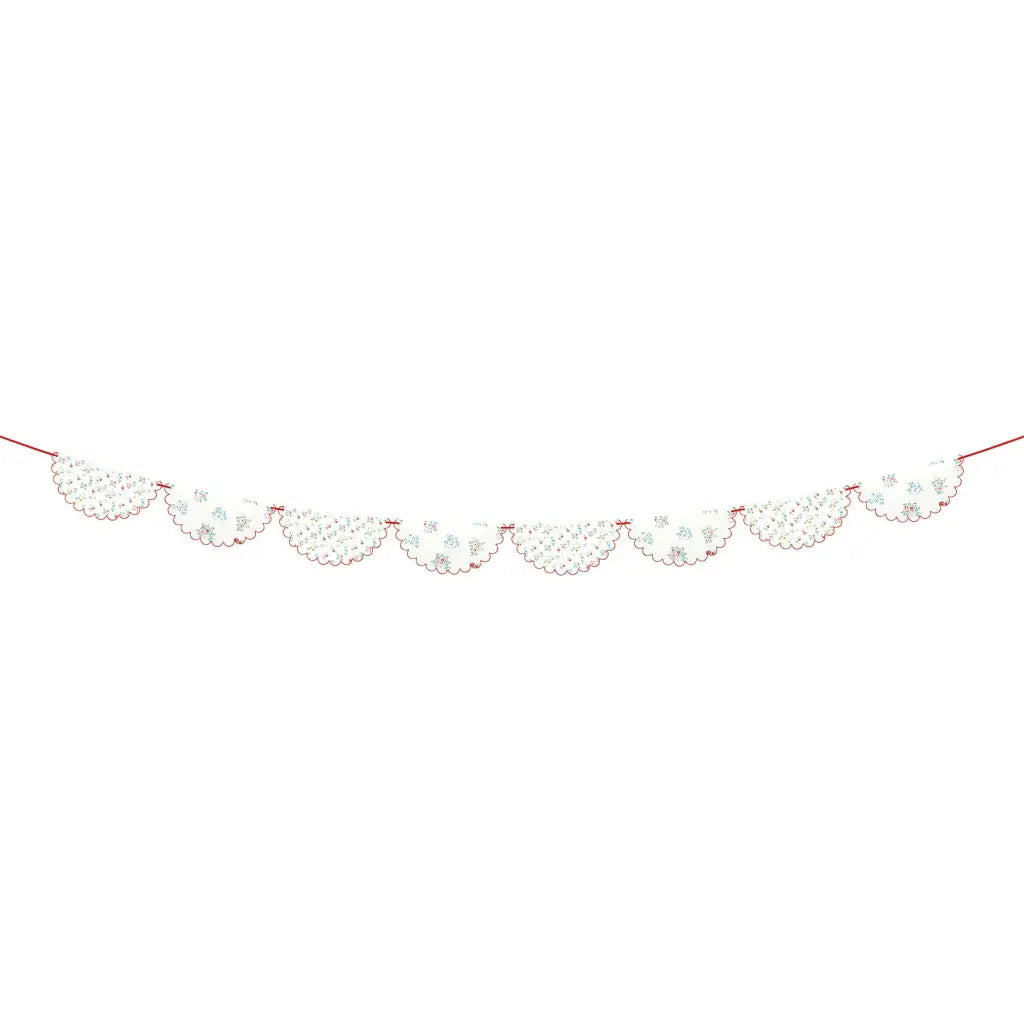 Ditsy posy paper garland with ditsy floral clusters on red thread