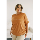 Orange organic cotton t-shirt with best embroidered detail and polished prints design