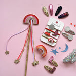 Colorful hair accessories and rainbow wand with Dolly Disco Cowgirl Boots for stylish womens clothes