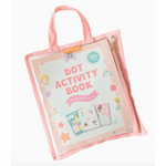 Pink zippered tote bag with Dot Sticker Activity Kit and Dot Marker Activity Book for ages 3-6