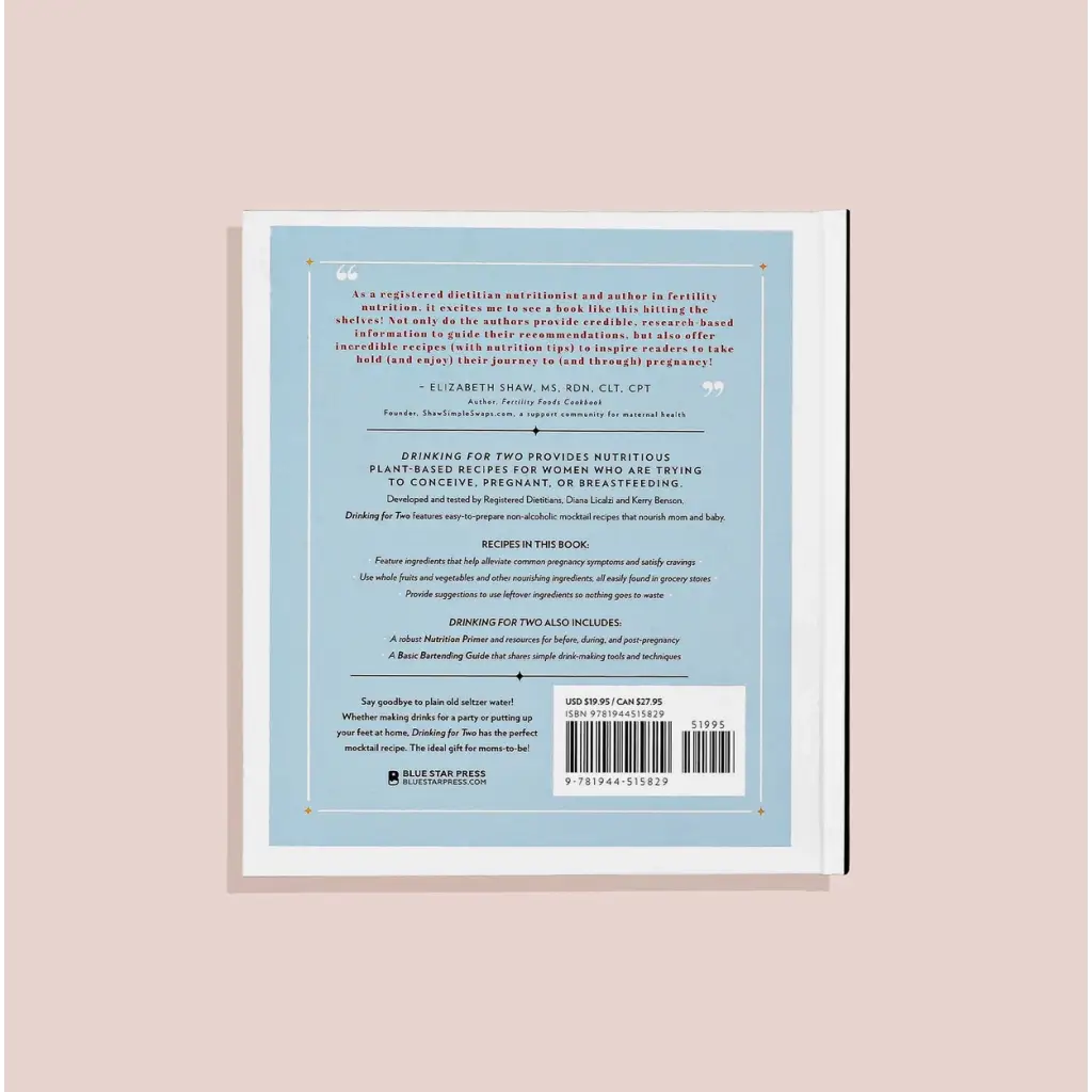 Back cover of Drinking for Two, a must-read pregnancy book by Diana Licalzi