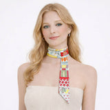 Story Tiles Print Silk Feel Twilly Skinny Scarf