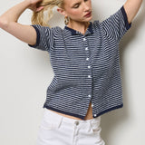 Striped Short Sleeve Button Cardigan