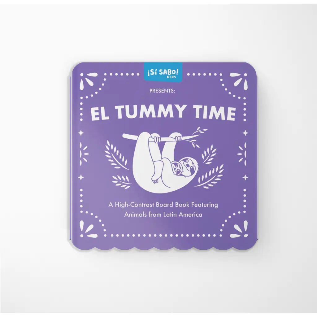 Purple El Tummy Time board book with cute sloth, perfect for baby’s visual development