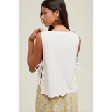 White tie-side tank top from Eliza Tie-Side Tank, perfect for stylish womens clothes