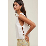 White sleeveless tie-side top from Eliza Tie-Side Tank, perfect for stylish womens clothes and moms