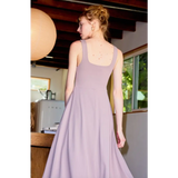 Lavender square-neck dress made with stretchy jersey fabric from Ellie Fit and Flare Midi Dress