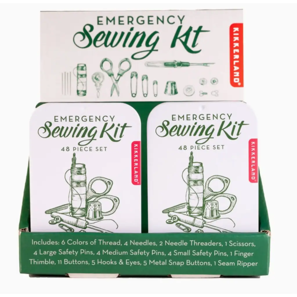 Emergency Sewing Kit display with tools for quick fixes on polished prints and stylish womens clothes