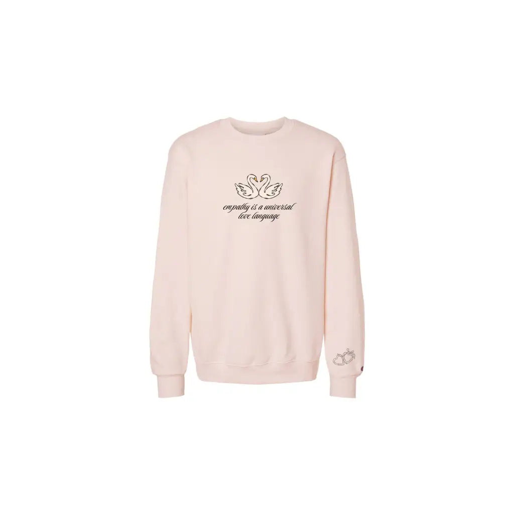 Blush pink Royal Apparel pigment-dyed pullover with swan embroidery and empathy quote