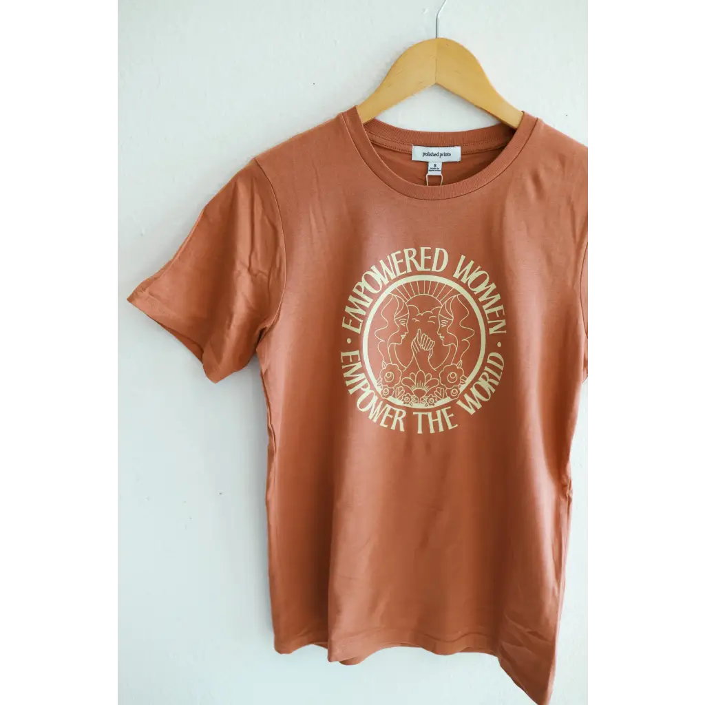 Terracotta graphic t-shirt featuring Empowered Mother design celebrating empowered women