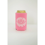 Pink drink koozie with circular logo for Empowered Women and fellow girl gang fun